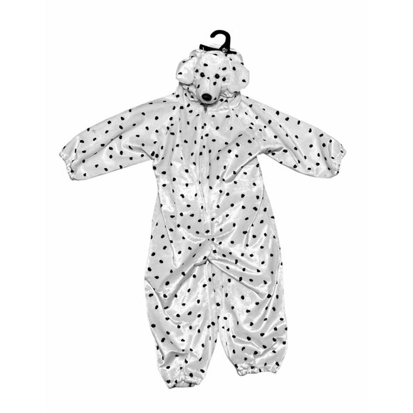 Dalmatian Dog Costume Child Zip-Up One-Piece White Black Spots Cozy Fleece - Picture 1 of 9